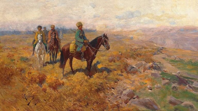 Caucasian Armed Horsemen on Patrol