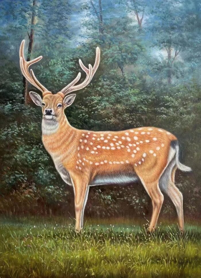 Feng Shui Deer Oil Painting