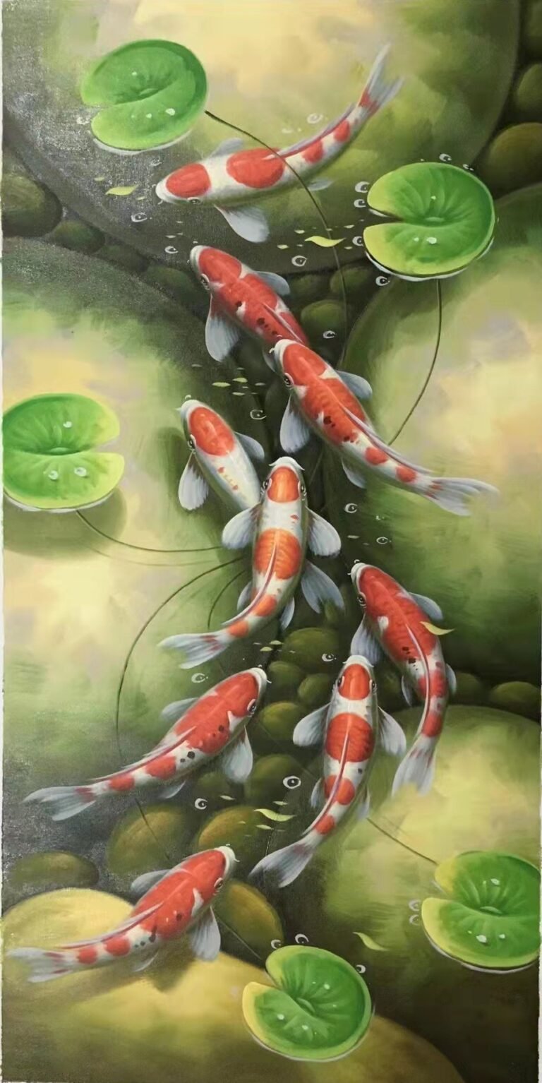 9 Koi Fish Painting Feng Shui Vertical