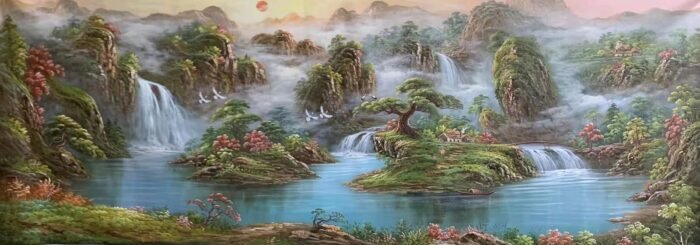 Feng Shui Waterfall Painting for Living Room