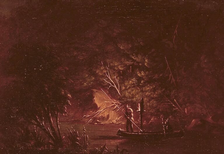 Ojibwe Spearing Salmon by Torchlight