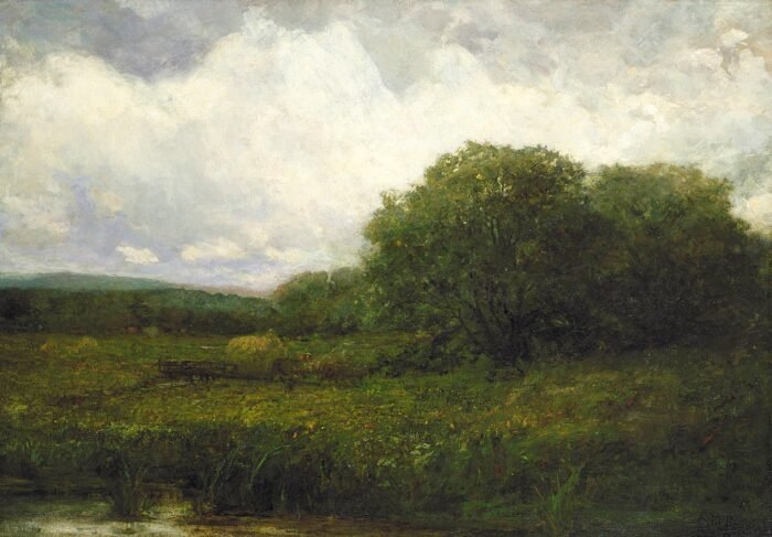 Untitled (landscape with oxen and haycart crossing bridge)