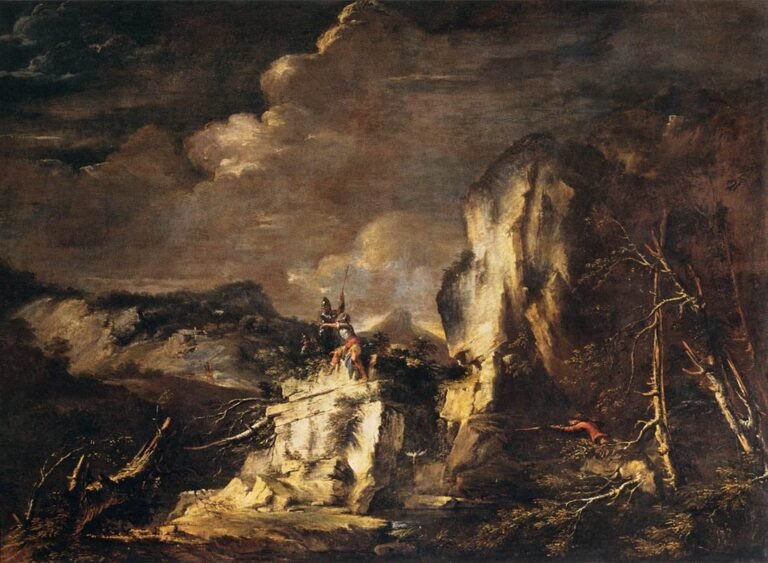 Rocky Landscape with a Huntman and Warriors